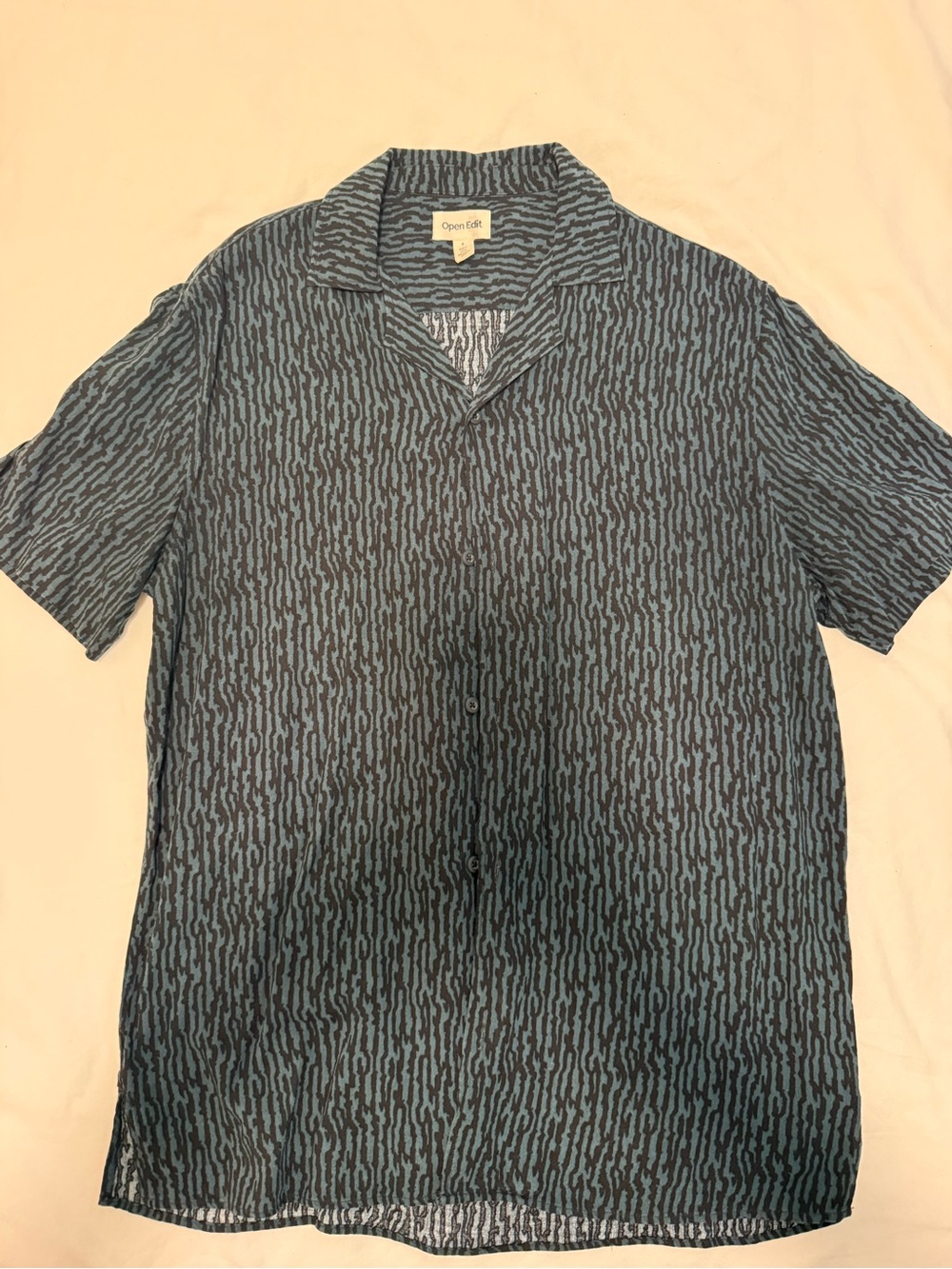 Open Edit Men's Blue Patterned Short-Sleeve Shirt